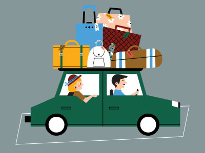 holiday vibes airport car charachter design character editorial illustration flat holiday illustration illustrator luggage travel trip vacation