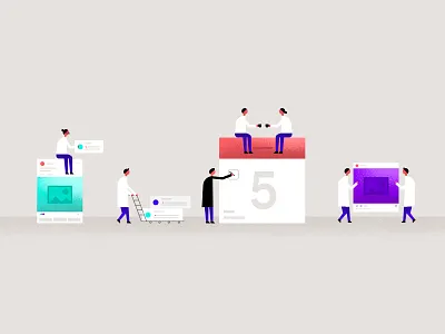 Schedule brush calendar character character design coffee editorial flat illustration laboratory social media texture ux vector