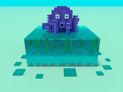 🔶 Voxel Project: The Octopus 3d beach blue bright day magicavoxel nature ocean sea speedart unserwater voxel voxelart water