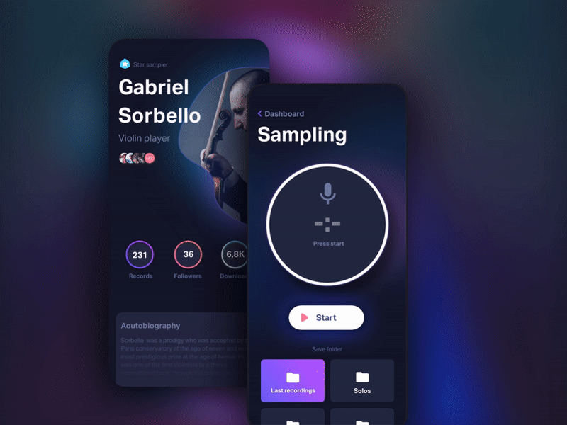 Music Recording Prototype gradient interaction music music app player record sample ui ux violin