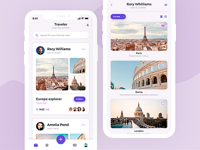 Traveler social app for iPhone Xs app cards clean concept design ios iphone x mobile social travel ui ux