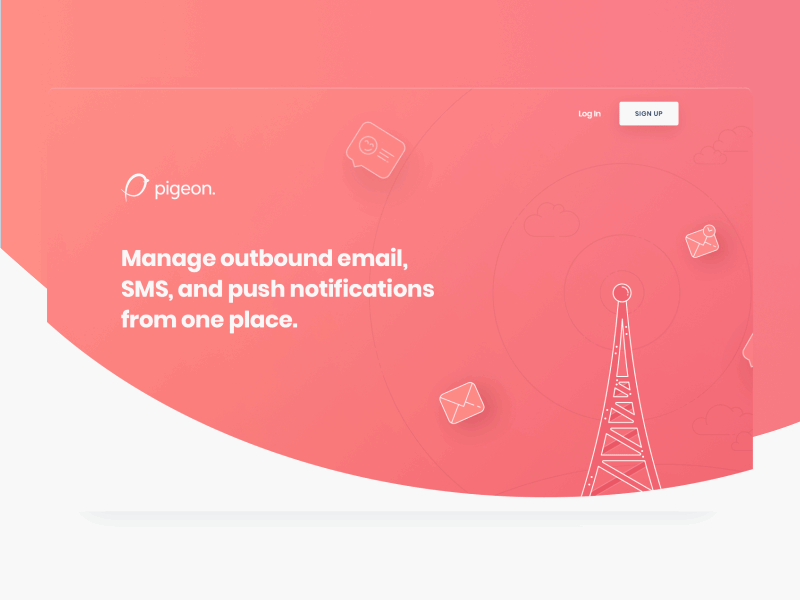 Pigeon animation antenna business email gif homepage landing page notifications pigeon sms ui ux webapp