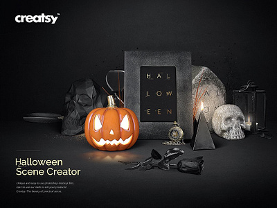 Halloween Scene Creator candles design ghost glossy gold halloween halloween mockup halloween mockups halloween pumpkin halloween scene halloween scene creator jar mock up mockup mockups poster pumpkin scary scene creator witch