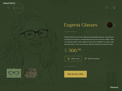 Daily UI #012 - E-commerce shop (single item) card daily ui dailyui dailyui012 e commerce e commerce shop fashion flat glasses gold green illustration modern paper shop style ui ui ux ui ux design web