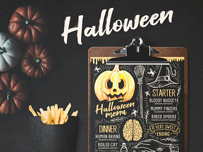 Halloween Party Menu branding design flyer halloween illustration invitation menu party pumpkin restaurant template vintage watercolor