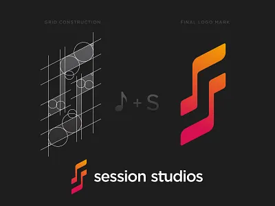 Session Studios Logo Construction brand identity branding clean construction design gradient grid logo minimal music musical note s