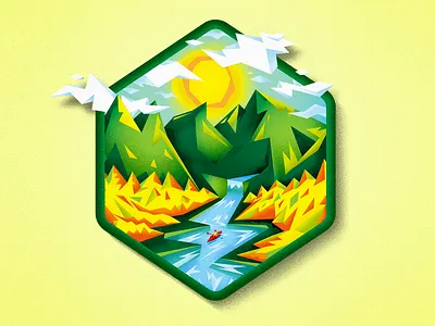 Autumn Illustration autumn badge design drawing fall flat forest graphic illustration logo nature texture waterfall