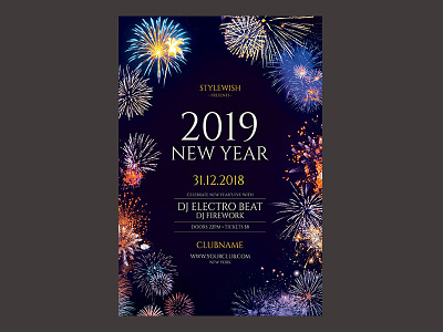 New Year Flyer celebrate dark design download event firework fireworks flyer graphic design graphicriver new year new year flyer new year party night party flyer photoshop poster psd template