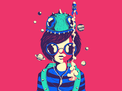 Fantasy Play Illustration - Hello Dribbble caps design et extraterrestrial fantasy illustration monster moonshine ovni planet play smoke space spaceship stripe sunglass vector venus