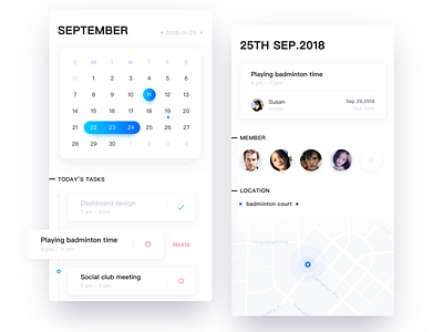 Calendar card contact delete list map matter to do list 创作的 扁平 特征 蓝色 设计