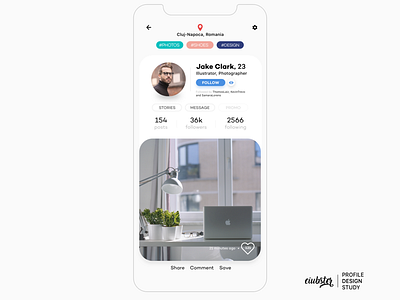 Social App Profile Study app design illustration instagram iphone iphonex mobile photography prototype social social app typography ui ux