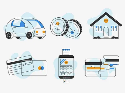 Credit Score Icons car credit design house illustration line money repair stylized