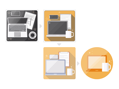 Exploring "Flat" achievement coffee app flat icon laptop minimal process vector