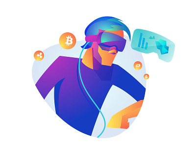 Crypto Future VR 2d bitcoin character crypto ethereum illustration illustrator man reality vector virtual vr