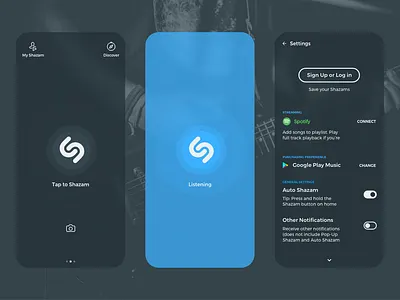 Shazam inDARK adobe app black concept dark design madewithadobexd mobile mode shazam ui xd