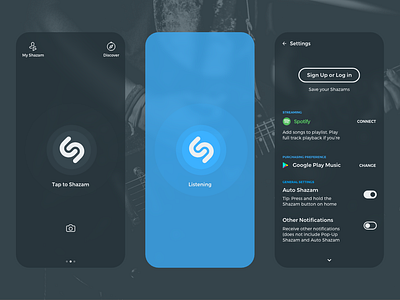 Shazam inDARK adobe app black concept dark design madewithadobexd mobile mode shazam ui xd