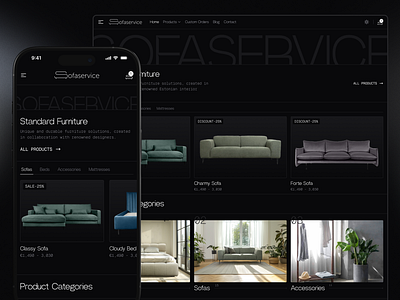 Furniture e-commerce | Dark Mode ecommerce furniture sofa uiux website design