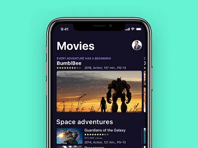 Every adventure has a beginning! app cinema dark theme ios mobile movie movies ui ux