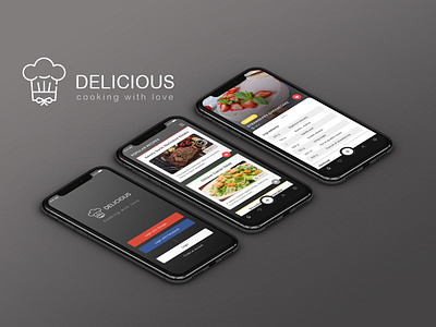 Delicious app branding cheesecake cook book cookery design dessert icon ios logo minimal mobile recipes typography ui ux vector