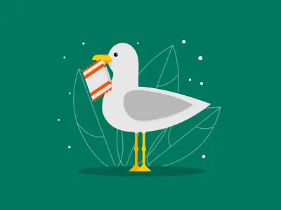 Seagull with packet. bird design green illustration seagull vector