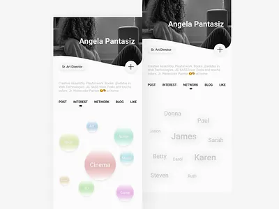 Interest & Network Profile Page data design follow hobby interest network page profile ui ux