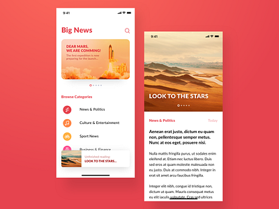 News App book feed ios media medium news news app orange reader red social stars