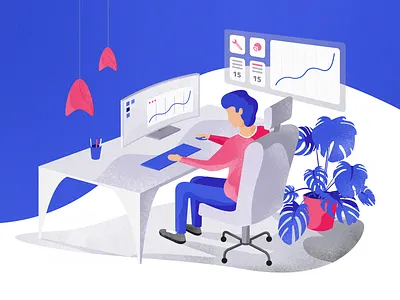 freelance blue color design desk homeoffice illustration illustrator cc office pink statistic