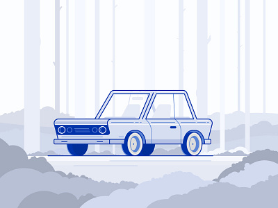 Lost In The Woods 2d car design flat forest illustration line lost vector vintage vintage car woods