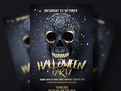 Black & Gold Halloween Flyer black black and gold creative design flyer flyer templates graphic design halloween halloween carnival halloween flyer illustration party event party flyer photoshop poster psd psd templates