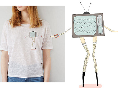 TV girl apparel casual cotton design fashion girl hand drawn illustration photoshop portfolio positional print streetwear summer t shirt tee tee shirt textile tv womenswear