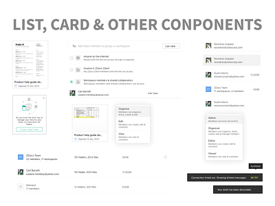 List Card and Other Components banners cards cards design component components concept design dropdown menu list list page notifications toiltip ui webdesign