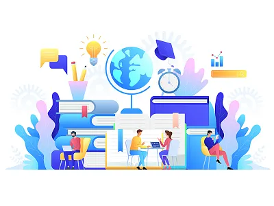 Education online concept technology art artwork concept courses design e books education flat graduation illustration internet online technology vector