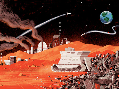 Longreads / Are We Ready For Mars? earth editorial editorial illustration environmental illustration landfill mars outerspace planet pollution sci fi sci fi space trash