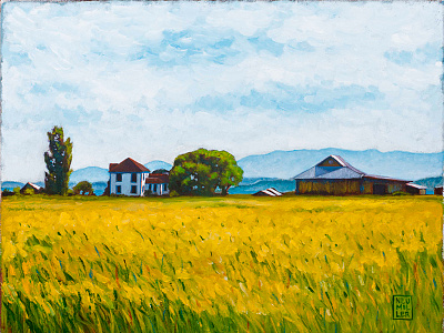 Smith Farm, 14" x 11" oil on canvas barn farm illustration landscape painting