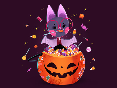 Halloween bat candy character cute design halloween illustration