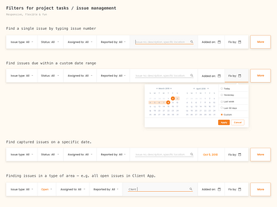 Project Management Filters - Web App filters information architecture interaction design issue tracking project management responsive ui ux web app