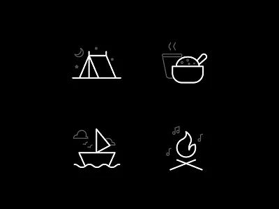 Camping Icons boating bonfire camping design food icon illustration minimal simplified tent ui