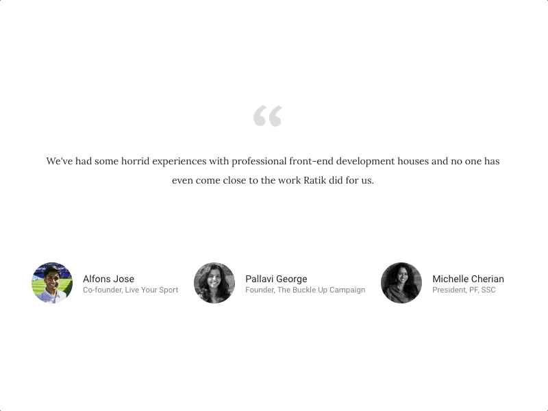My first testimonials! code css html jquery personal brand personal website slideshow testimonials throwback ux