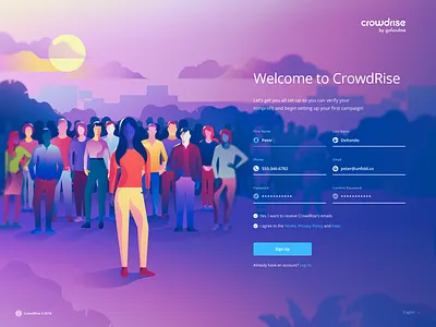 CrowdRise - Signup crowd drawing form illustration landing people signup ui ux web website