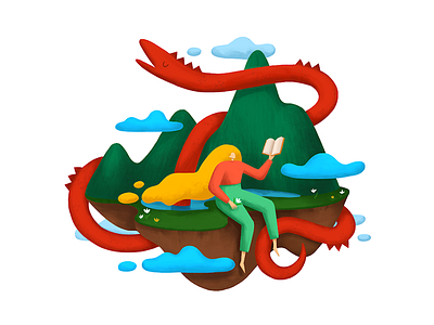 Air island air book cloud fantasy fantasy art fly girl illustration island sky snake water