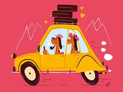 Let's go love! animal animal art art car cartoon character comics couple dog love visual