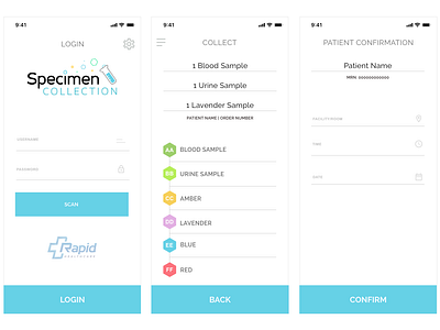 Specimen Collection Samples design healthcare app ios mobile ui