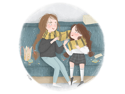 New Student children illustration fanart girls harrypotter hogwarts hufflepuff illustration sisters