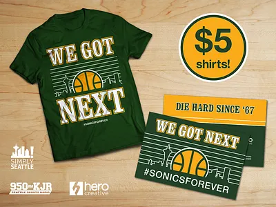 We Got Next - Shirt & Rally Card 90s basketball design hardwood nba retro screenprint seattle shirt skyline sonics space needle supersonics throwback tshirt typography