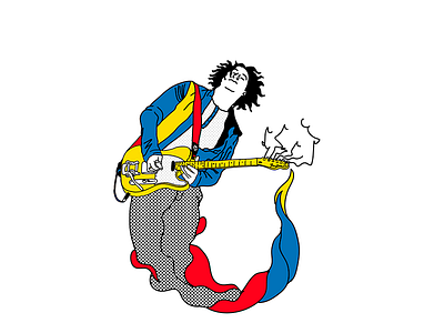 6 - Jack White design doodle guitar half tone illustration letter primary colors rock type typography vector