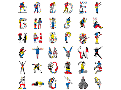The ABC of Rock A-Z / 0-9 alphabet design doodle guitar half tone illustration letter music art primary colors rock type typography vector