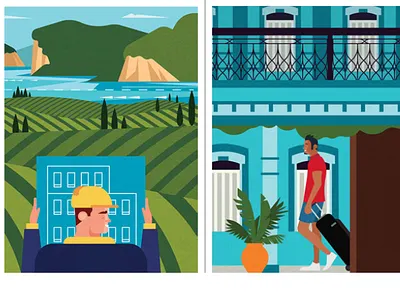 Esc 25 Places To Visit 1/2 business colour design editorial illustration man map people work