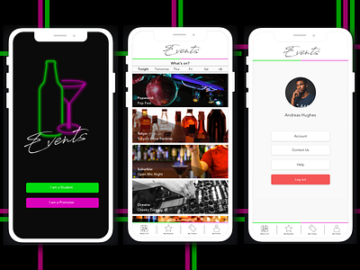 Events - the Social Calendar App branding calendar design graduate logo mobile app neon prototype sketch app student project ui ux web web design wireframes