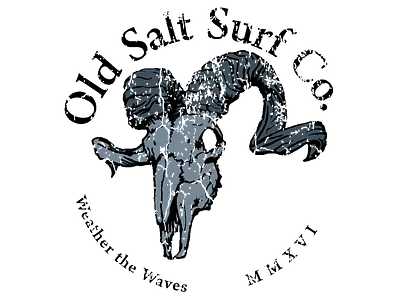 Old Salt Surf Co. Logo brand branding design digital faded graphic design icon illustration logo nautical ocean ram skull startup typography ui vector weathered