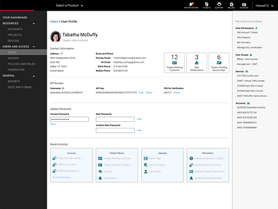 User profile in customer portal dashboard design enterprise portal user experience ux